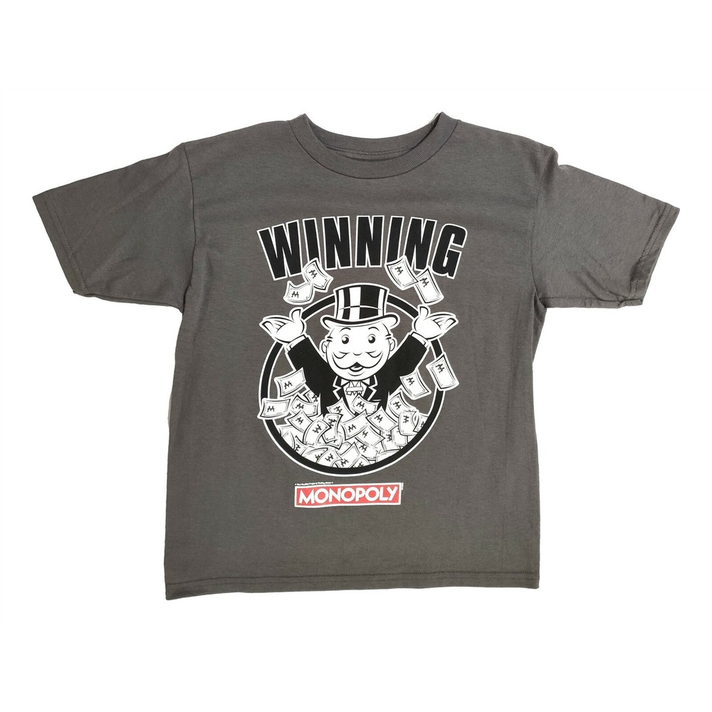 Monopoly Shirt Boys Medium 8 Gray Winning Novelty Graphic Tee T-Shirt Boys